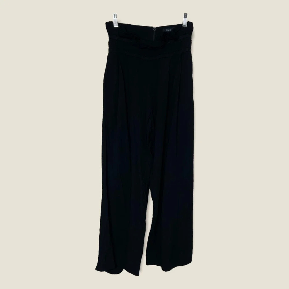 COS Ruffle‎ Waist Paper Bag Wide-Leg Trousers in Black Size US 2
